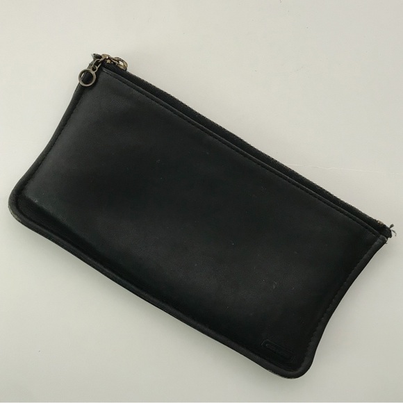 Vintage 80s COACH 7170 Black Leather Stripe Lining Skinny Case Wallet Zip Pouch - Picture 5 of 16